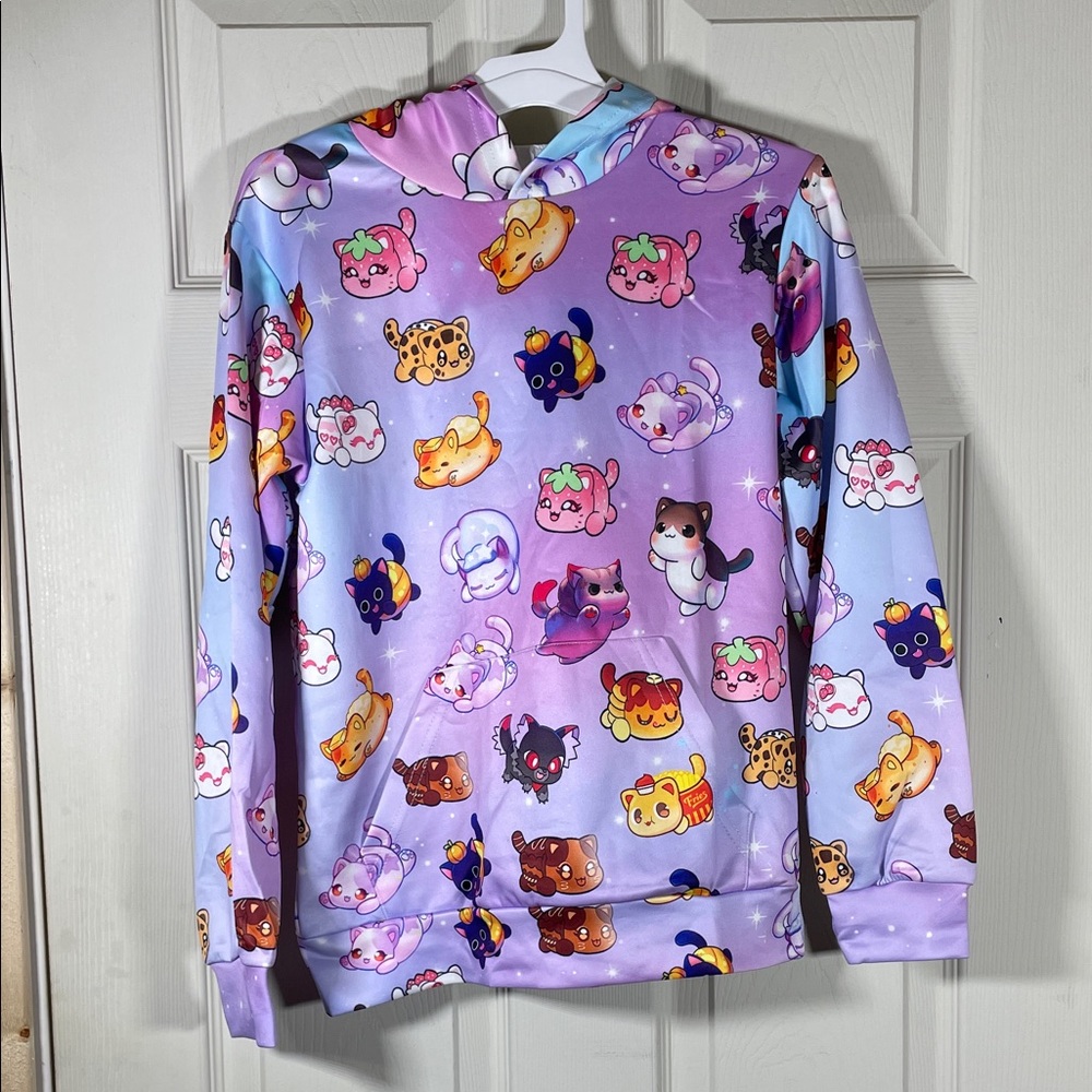 Kawaii Pastel Cat Print Hoodie - Lavender